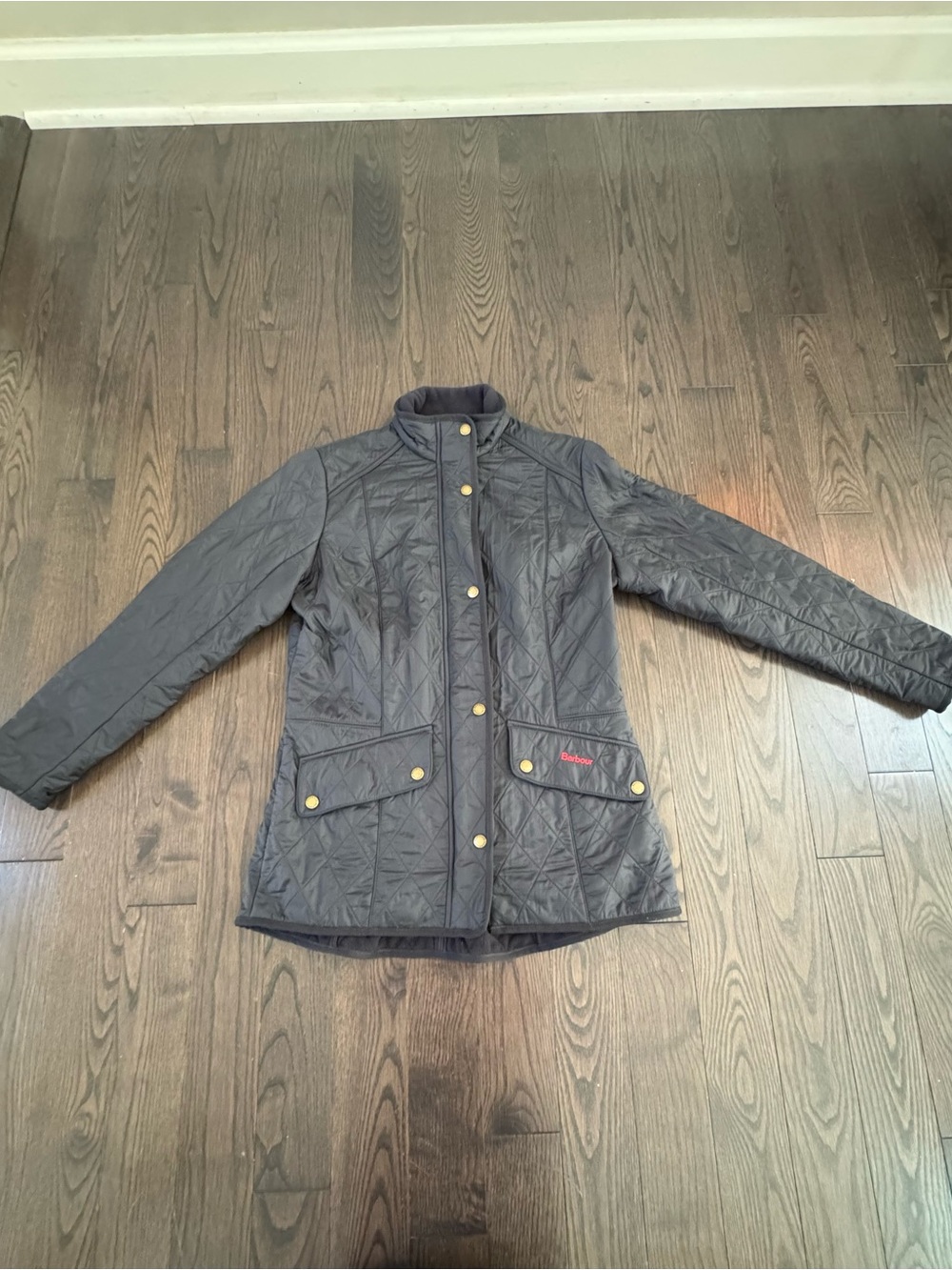 Barbour Quilted Puffer Jacket in Dark Gray with Brass Snaps